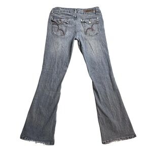 Bongo Fabulous Bootcut Jeans Juniors 7 Blue Low Rise Stretch Embroidered Y2K